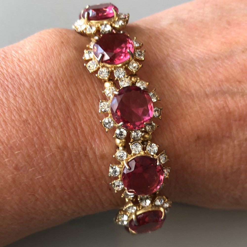 LOFT Cranberry and Clear Crystal Bracelet